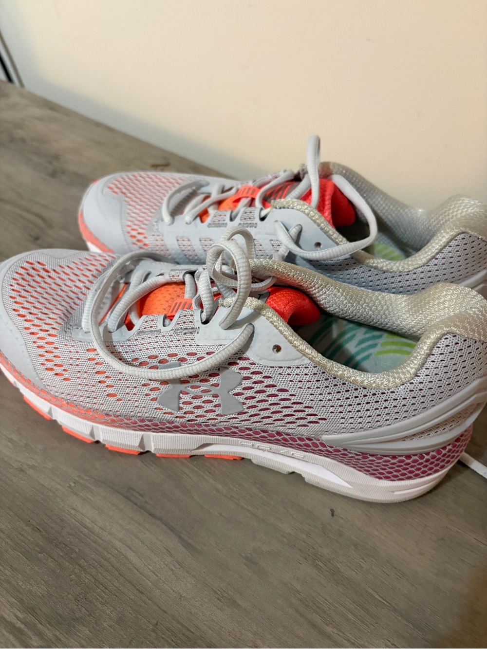 Under Armour Women's Running Sneakers in Light Gray and Coral Accent